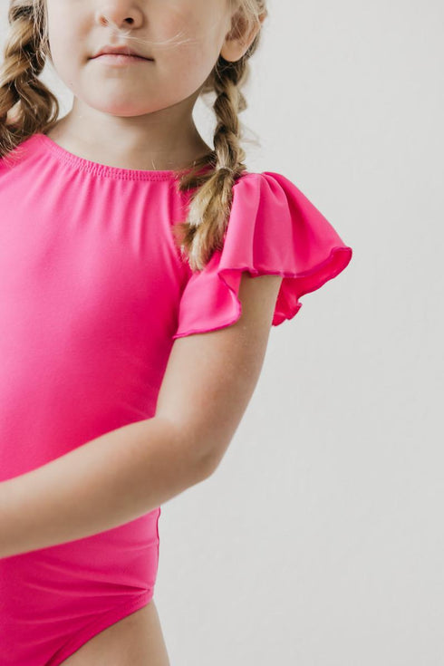 hot-pink-s-s-flutter-sleeve-leotard Mila &  Rose - Sophia's Style--4T--5